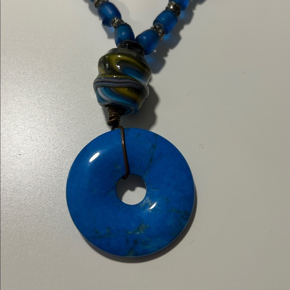 Blue Beaded Pendant Necklace - Picture 2 of 3